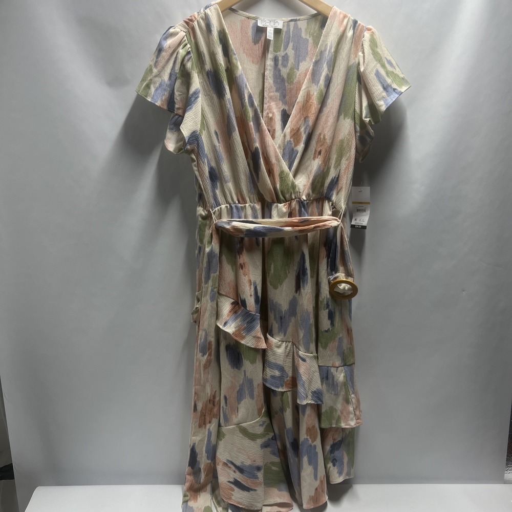 Sofia Jeans Womens Abstract Print Flutter Sleeveless Midi Dress Size L Large NWT